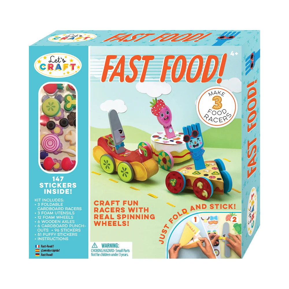 Let's Craft Fast Food Kit – Make 3 Food Racers with 147 Stickers